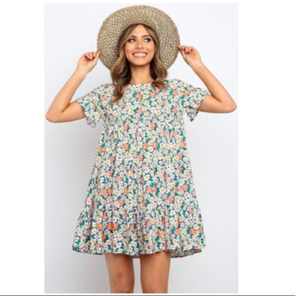 Smocked Ruffle multi Floral Print Dress